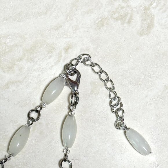 Genuine Milky Quartz Short Necklace, Natural Gemstone w/ Cute Slim Cat Pendant - Picture 12 of 15